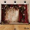 2D Rustic Boho Red Flower Curtain Bridal Shower Engagement Photography Backdrop Decor