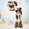 Girls Owl Book Printed Round Neck Short Sleeve Top Flared Pants Two Piece Set
