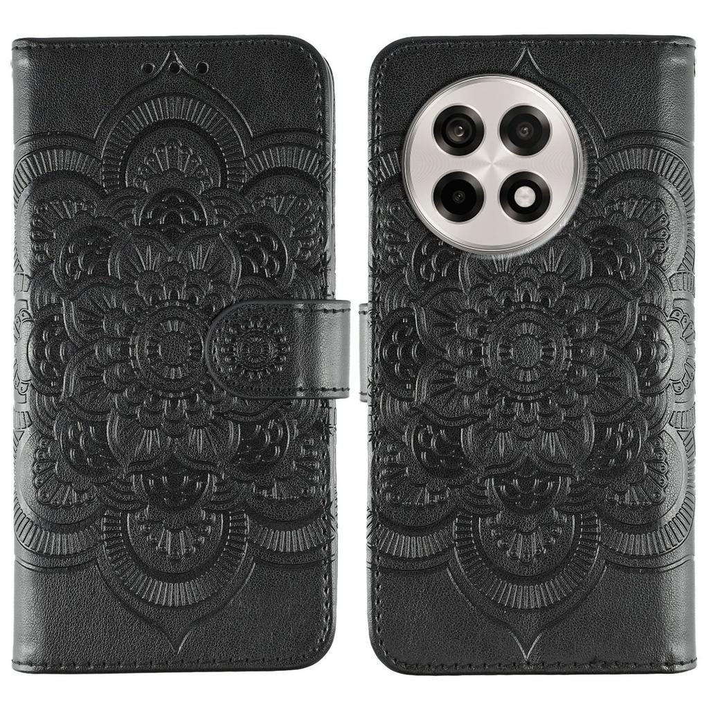 For OnePlus Ace 5 5G/Ace 5 Pro 5G/13R 5G Case PU Leather Mandala Imprinted Design Wallet Phone Cover with Wrist Strap