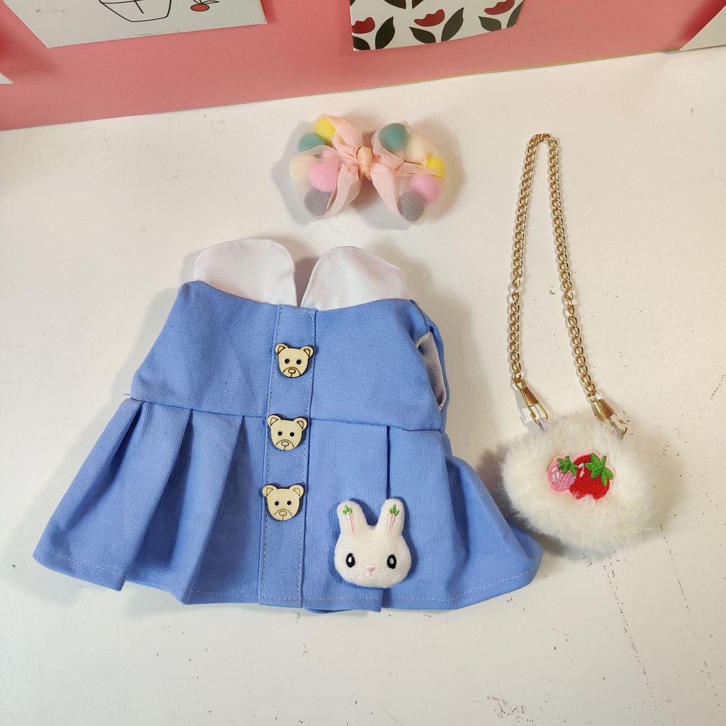 Medium Bear Outfit - Blue Pink Striped Carrot Overalls Set