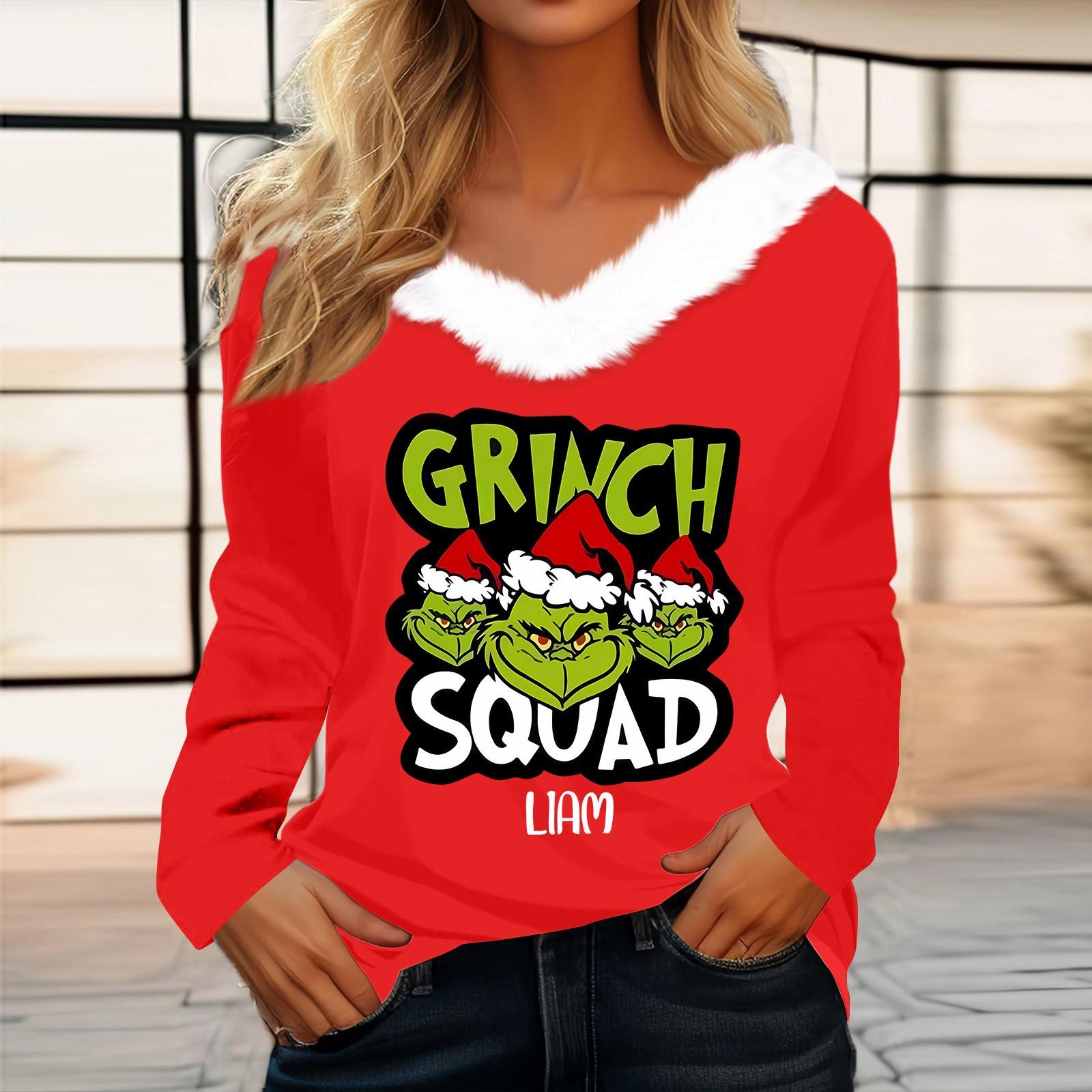 

Женская футболка, рождественская рубашка с длинным рукавом, вечерние, рождественский флисовый воротник, топ с v-образным вырезом L красный