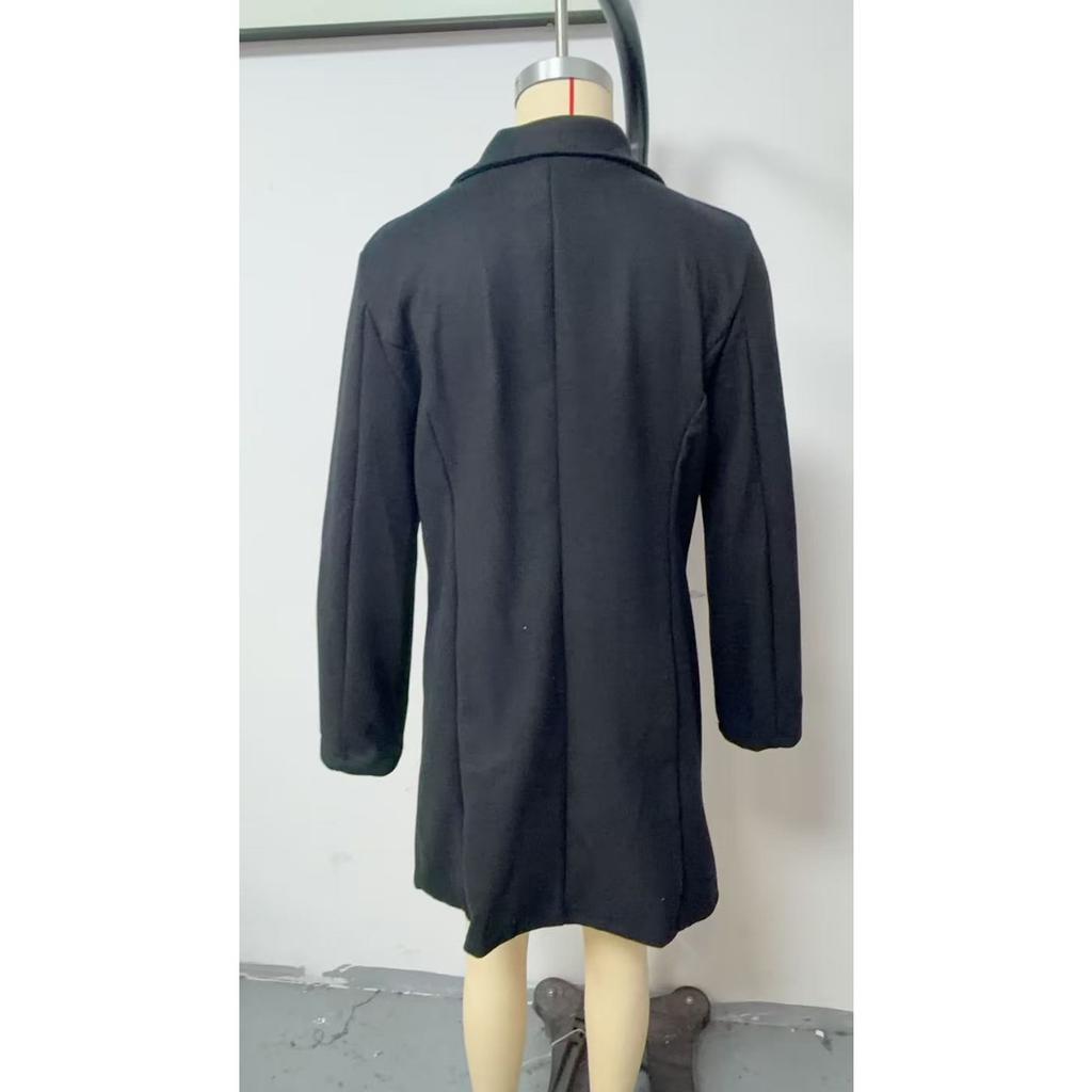 Fall Winter New Women's Mid-long Notched Collar Wool Blend Single-breasted Casual Coat