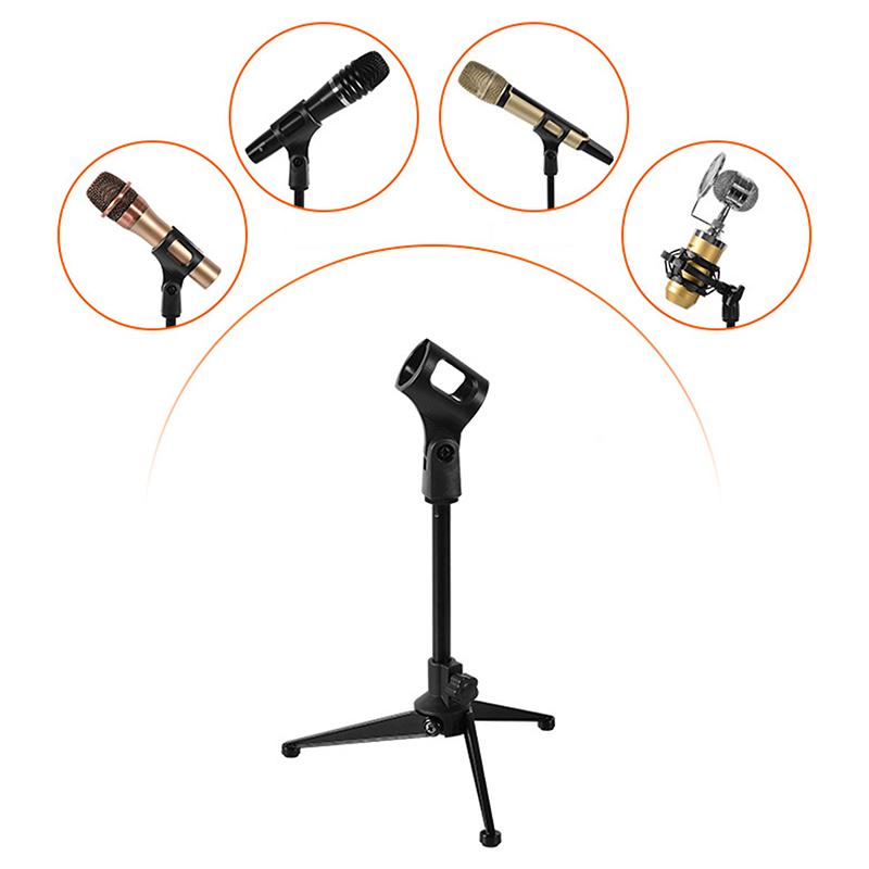 Adjustable Microphone Stand Desktop Tripod Mini Portable Mic Stand Holder Mic Clip Holder Bracket Lightweight For Live