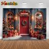 Mocsicka Christmas Photography Backgrounds Xmas Tree Decor Family Festival Party Photo Backdrops Winter Snow Door Pattern Banner