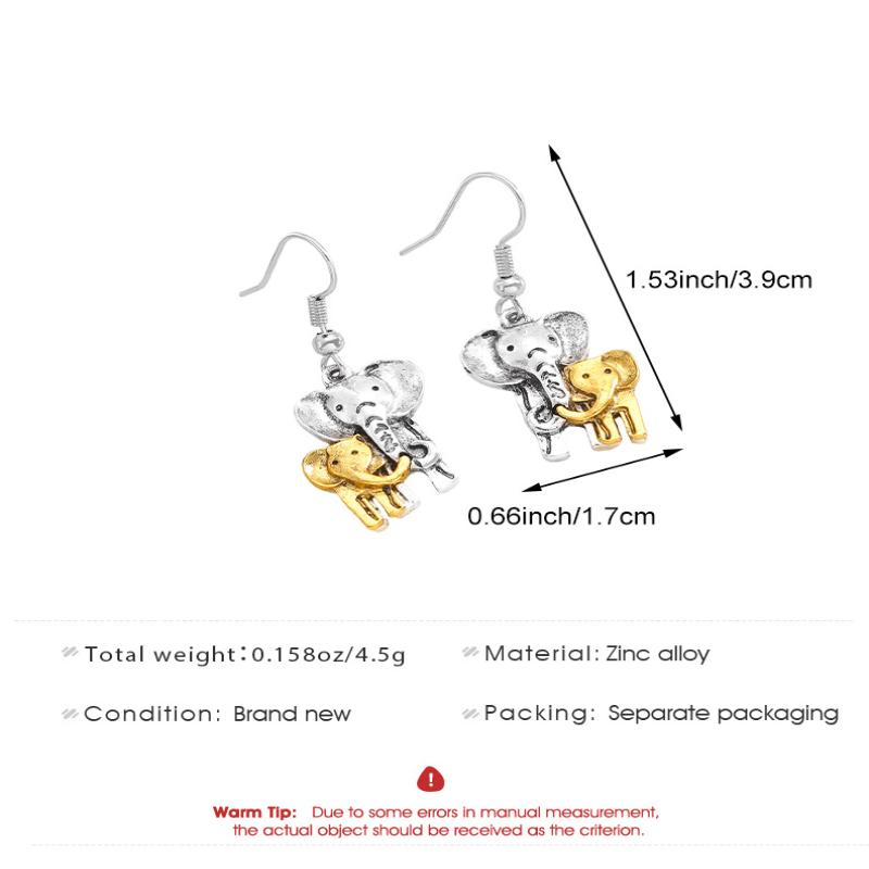 Vintage Two Color Elephant Dangle Women'S Earrings Metal Hand Carving Party Daily Wear