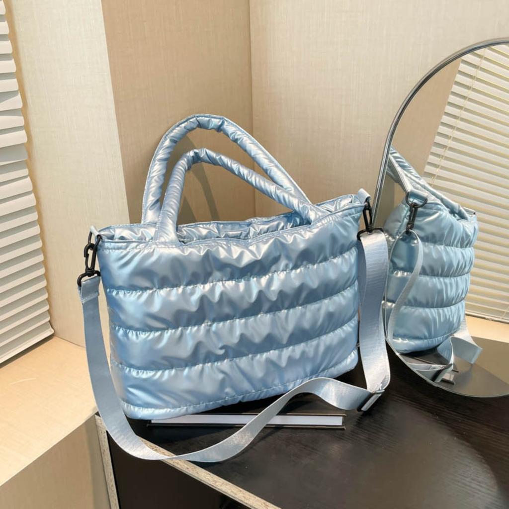 Bomullsvadderade Damväskor, Broderad Tråd, Rymdbomull, Handväskor, Axelväskor, Glansiga, Damer, Crossbody-väskor