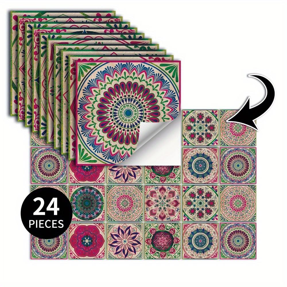 24pcs Peel and Stick Backsplash Tile Stickers Colorful Mexican Style Tile Stick On Wall Tiles Tile Self-Adhesive Wall Stickers for Kitchen Bathroom