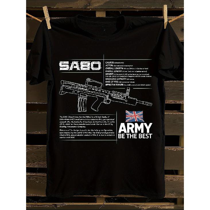 Men S British Army Sa80 Rifle Spec T-Shirt | Heavyweight 100% Crewneck With Military Tactical Graphic Design, Casual All-Season Outfit For Army S чёрный