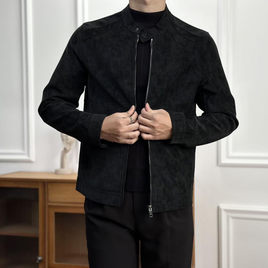 American Retro Jacket Men Korean Style Yuppie Gentleman Standing Collar Jacket Men's High-end Motorcycle Clothing Trendy