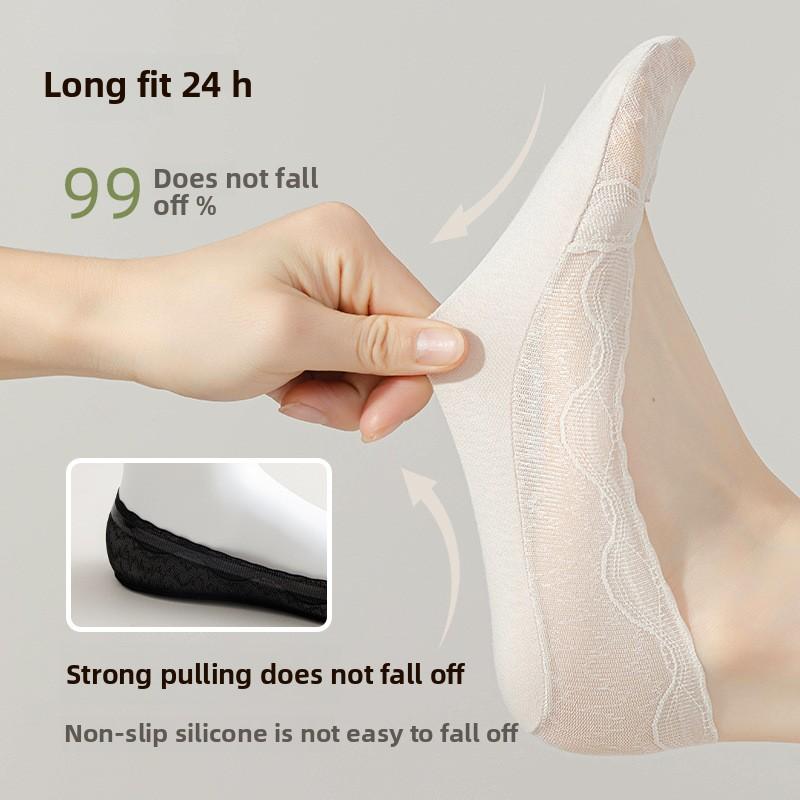 5 Pairs of Women's Summer Thin Wicking Cotton Bottom Invisible Shallow Mouth Non Slip Lace Boat Socks