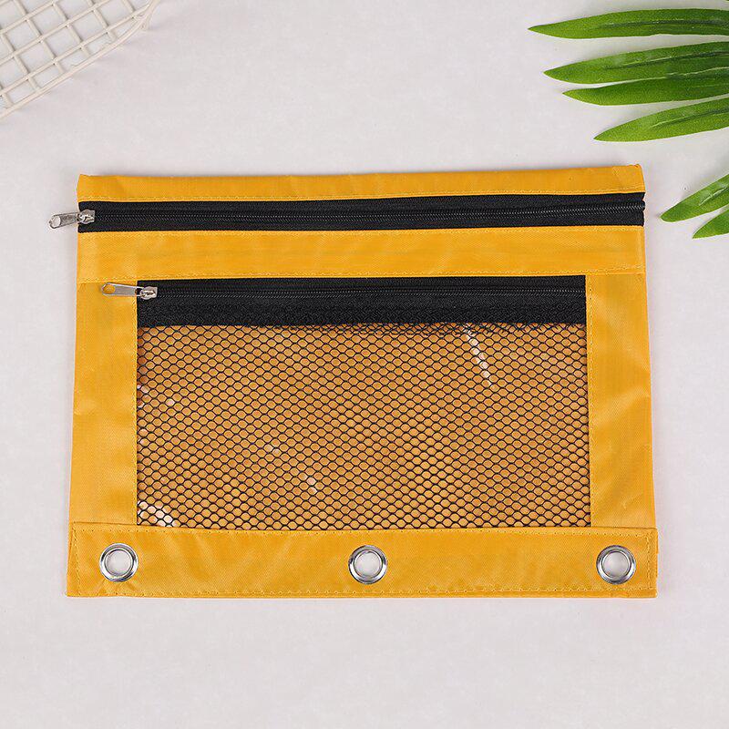 Oxford Cloth B5 Eyelet Ring Binder with Transparent Pencil Case and Three-Hole Double Zipper