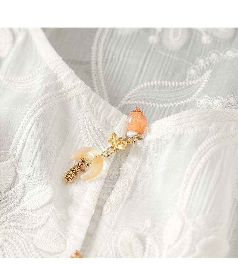 Spring Embroidery Jacquard Trumpet Sleeve Dress - New Chinese Style