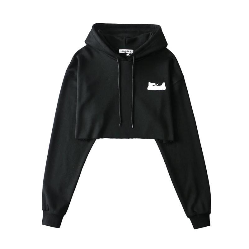 

Модный весенне-летний новый укороченный худи, открывающий живот, наряд, с высокой талией, открывающий живот, свободный, большого размера, хлопковый, модный, женский худи Black S