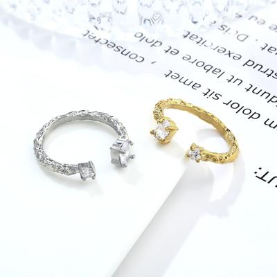 Light Luxury Fashion Design Open Ring, Niche Pleated Zircon Ring Women's Jewelry