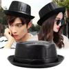 New Fashion Black PU Leather Trilby Hat – Unisex Fedora, Retro Porkpie Cap, Autumn/Winter Vintage Jazz Style, Factory Wholesale