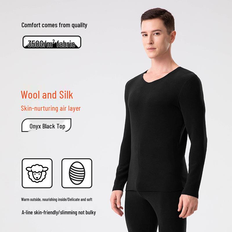 Men's Wool-Silk-Acrylic Seamless Fleece-Lined Warm Underwear Set