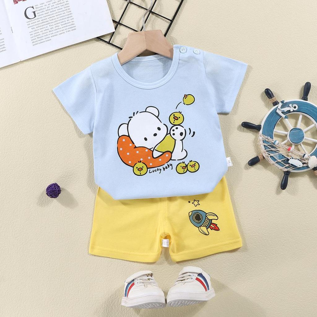 Kids' Summer Cotton Two-Piece Set: Cartoon Short Sleeve & Shorts for Toddlers