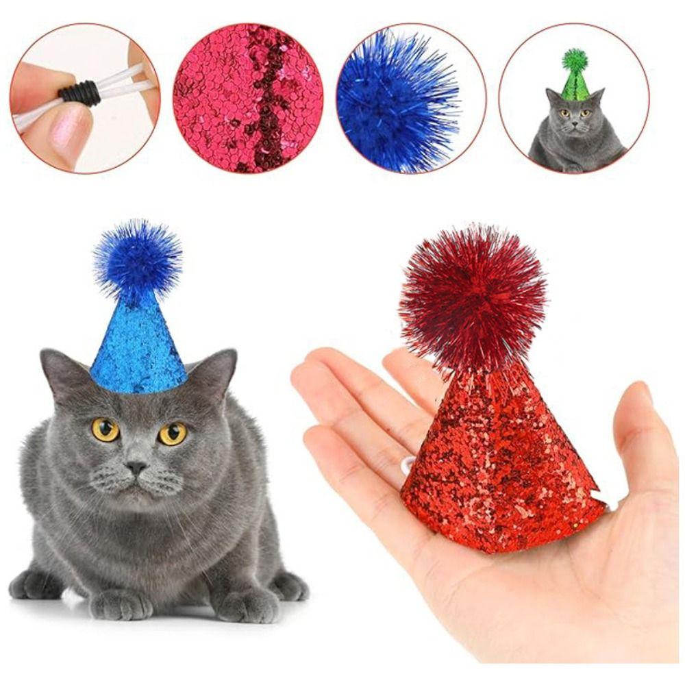 Creative Glitter Dog Birthday Hat Shiny Colorful Hairball Cat Party Cap Cute Adjustable Pet Headband Hats