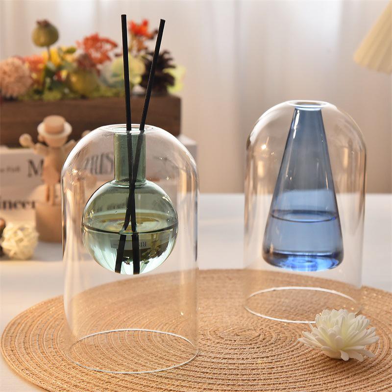 Double-Layer Irregular Glass Aroma Diffuser with Rattan Sticks