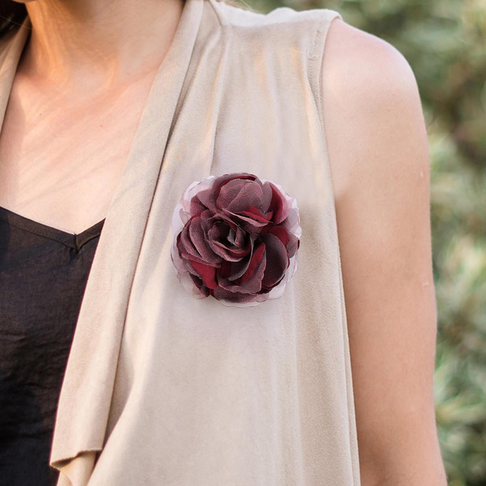 

Тканинна брошка-квітка 8 см, шпилька ручної роботи для плаття, танцювального весільного банкету Dark Red