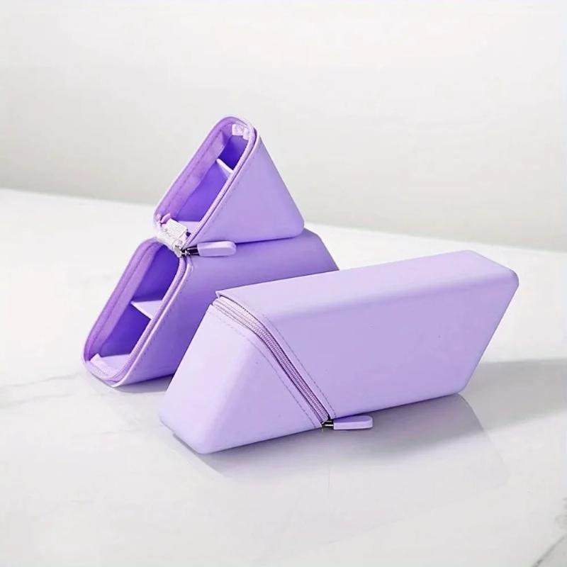 

Silicone Pen Holder Office Foldable Desktop Storage Student Pencil Case Large Capacity Stationery Pen Bag Storage Bag Portable Zipper Pen Box фіолетовий