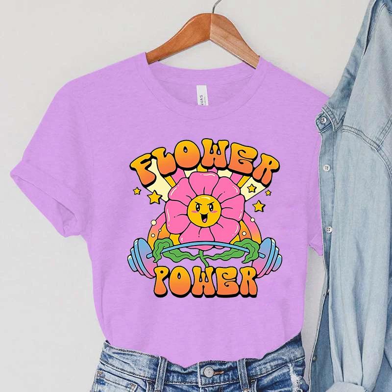Power of Flowers Printed T Shirt Harajuku Hip Hop Funny Tee Women Streetwear Tshirt Top for Sweet Girls T-shirt Ladies Clothing