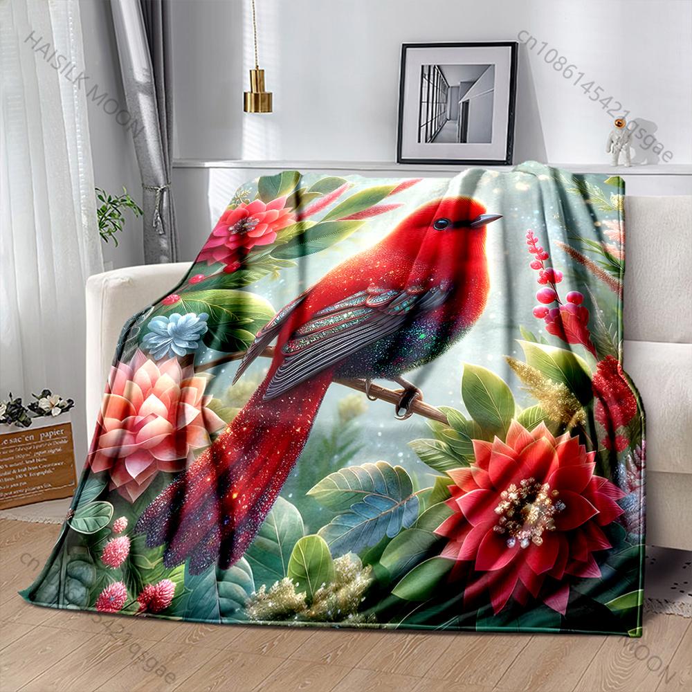 

Vibrant Bird Amid Floral Beauty Pattern Blanket Flannel Material Soft Warm for All Seasons, Home Outdoor Camping Picnics RV 75x90cm