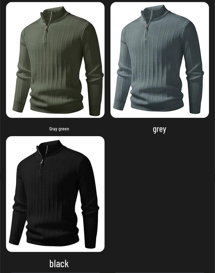 Autumn/Winter 2025 Men's Half-High Collar Knit Zipper Sweater - European American Fashion Pullover