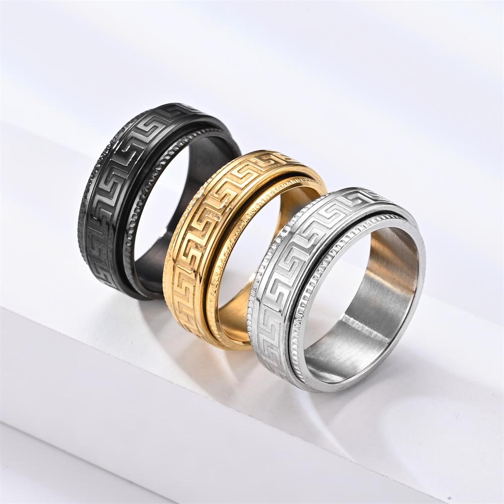 2023 European & American Fashion Rotatable Ring with Embossed Great Wall Pattern