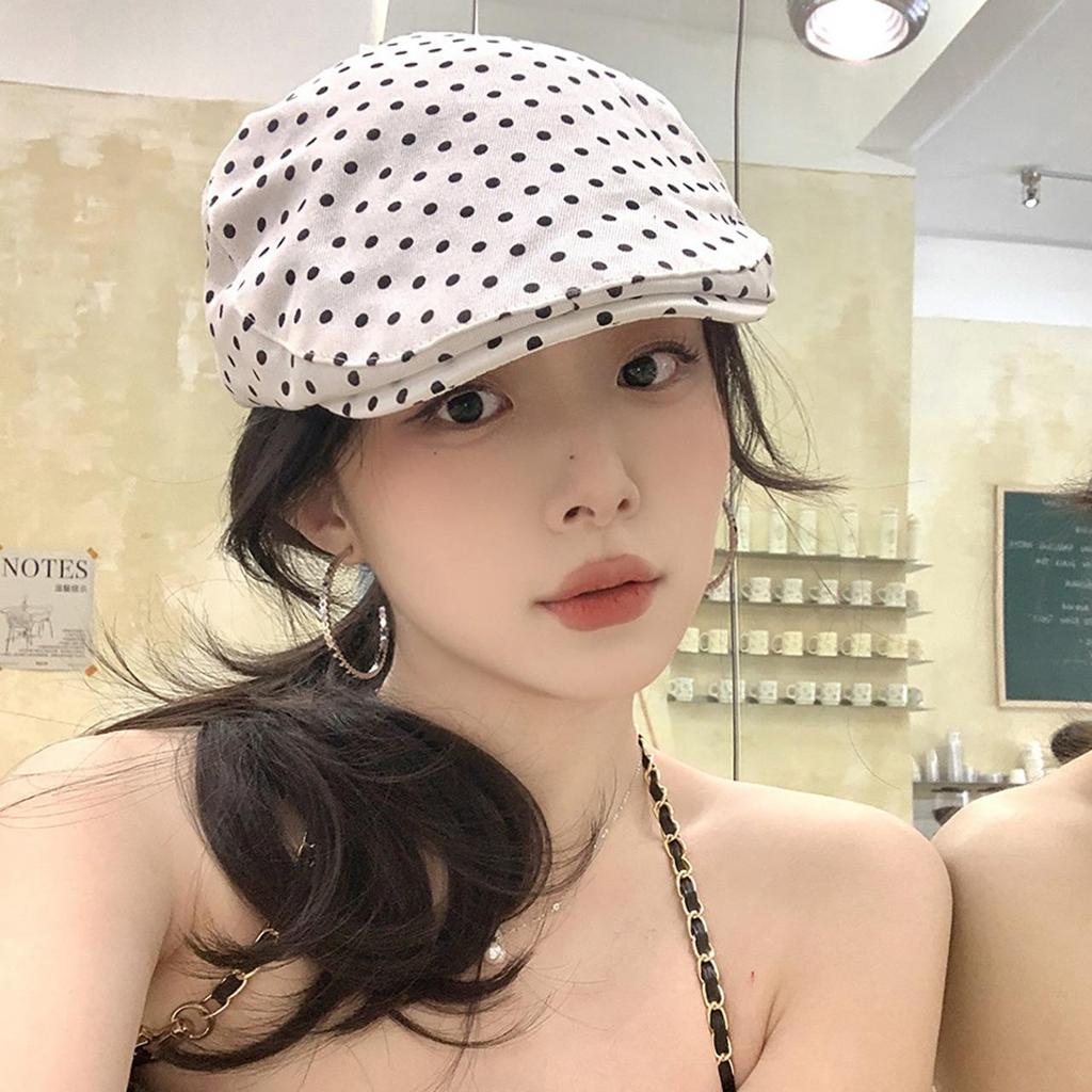 Fashion Polka Dot Beret Hat for Women Soft Cotton Spring Summer Sunshade Forward Cap JK Girls Newsboy Painter Artist Caps