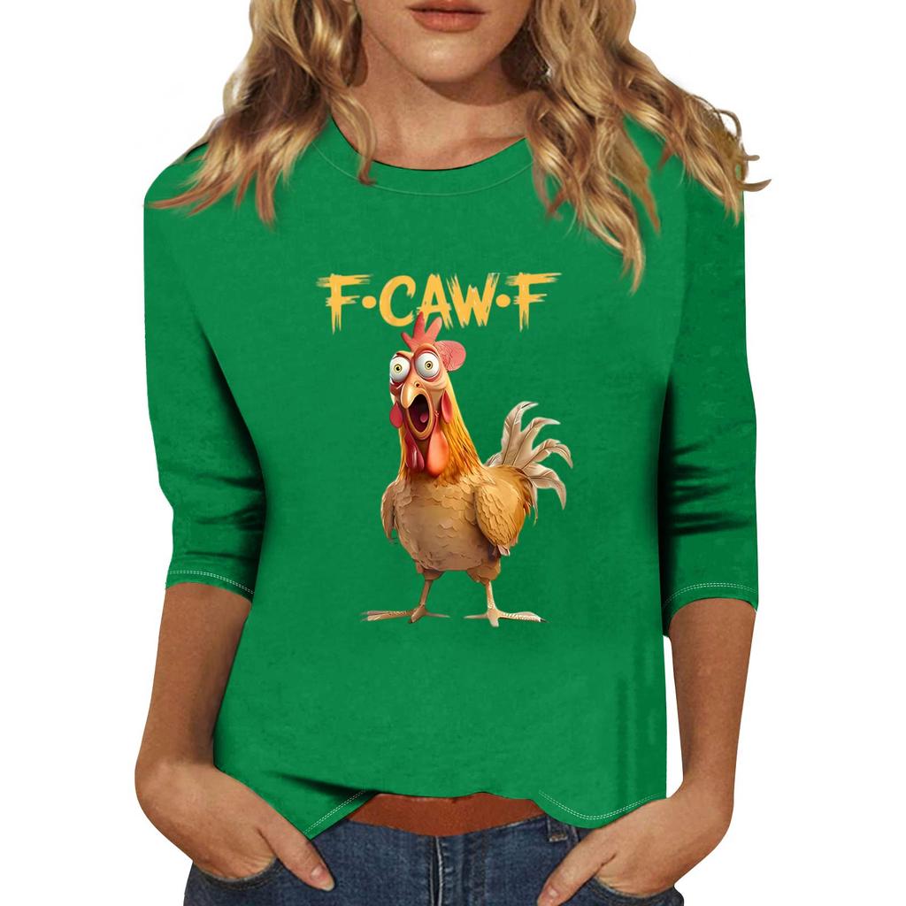 Women's Fashion Casual Three-Quarter Sleeve Printed  Neck T-Shirt Top