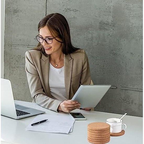Roseelf Stylish Coaster Cork Wooden Thickness 5mm Diameter 10cm Round Type 100 Pieces Heat Resistant Non-Slip Drink Suitable DIY Decoration Edge Table