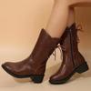 2024 High Quality Ladies Shoes Side Zipper Women's Boots Fashion Rear Lacing Modern Boots Women Winter Plus Size Mid-Calf Boots