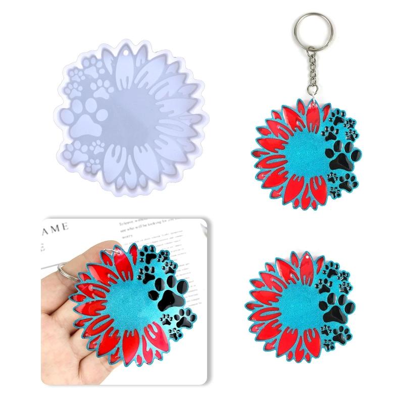 Shiny Glossy Sunflower Dog Paw Ornaments Silicone Epoxy Resin Mold DIY Keychain Pendant Jewelry for Valentine Gift Craft