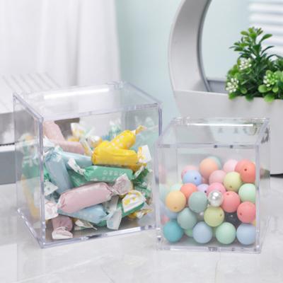 Clear Acrylic Boxes Small Square Cube Containers with Lid Plastic Storage Organizer for Candy Pill Tiny Jewelry
