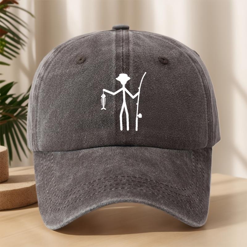 Creative Design Fishing Print Baseball Cap Classic Washed Vintage Duckbill Hat Soft Comfortable SweatAbsorbing Breathable Hat O