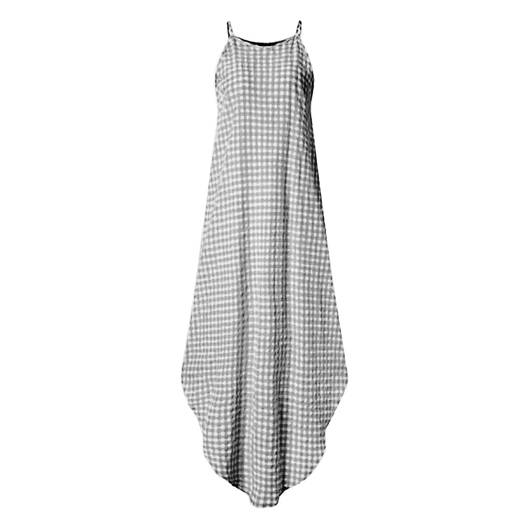 Lässiges, bedrucktes, lockeres, langes Kleid mit Rundhalsausschnitt und ärmellosem Maxikleid für Damen