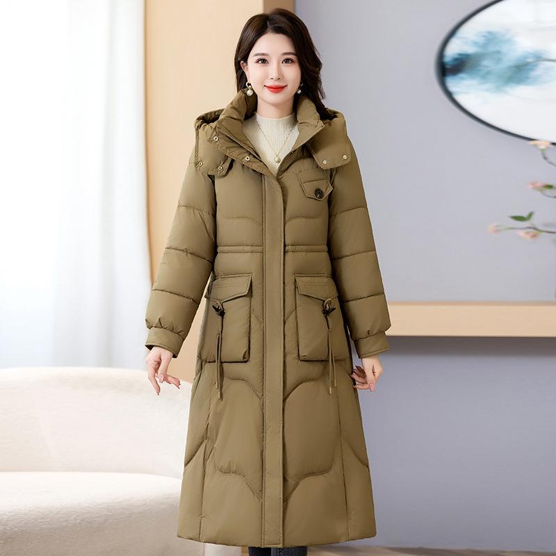 2025 Thickened Cotton Jacket Women's Winter New Mid-Length Over Knee Cotton Jacket Slimming Plus Size Warm Padded Jacket Jacket