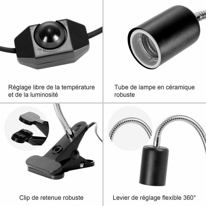 Kit Lampe Chauffante - LARGEIGHT - Tortue Terrestre - 2 Ampoules UVA UVB 25W/50W - Rotation 360° - Multicolore