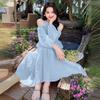 Seaside vacation dress women's summer new sweet gentle wind French temperament beautiful off-the-shoulder beach dress