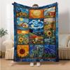 1pc Van Gogh Masterpiece Puzzle Flannel Blanket Soft Warm with Starry Night Sunflowers Office Travel Cozy Gift for Art Lovers