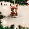 Santa Hat Kitten Charms Cat Christmas Ornament, Acrylic Car Mirror Hanging Decor with Holiday Gift Packaging Embellishments Reindeer Antlers, 2D Cute