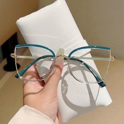 Übergroße Vintage-Brille Damen Neue Mode Blaulichtblockierende Brillen Trendiges Halbmetall-Design Dekorative Brillen