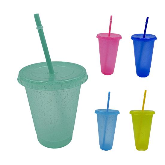 Water Bottle Portable Reusable PP Girl Sequined Glitter Cup for Outdoor