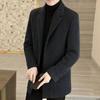 Men Woolen Coat Lapel Long Sleeve Single Breasted Jacket Coat with Pockets Solid Color Loose Fit Casual Outerwear Cold Weather Wear