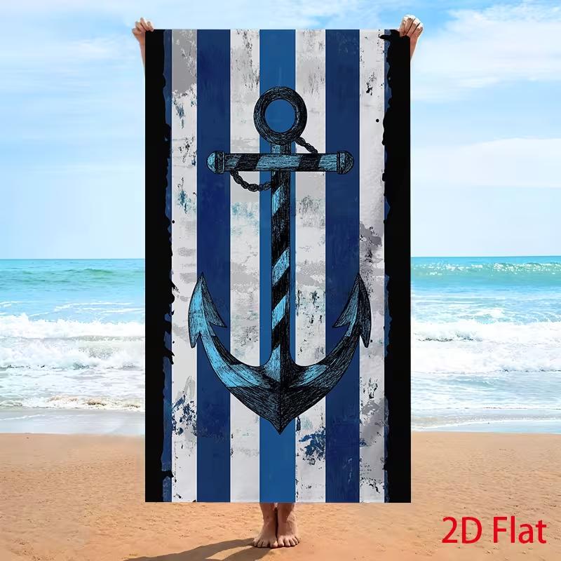 1 Beach Towel with A Nautical Anchor Design Blue and White Striped Pattern and Soft Microfiber Fabric This Unisex Large Towel