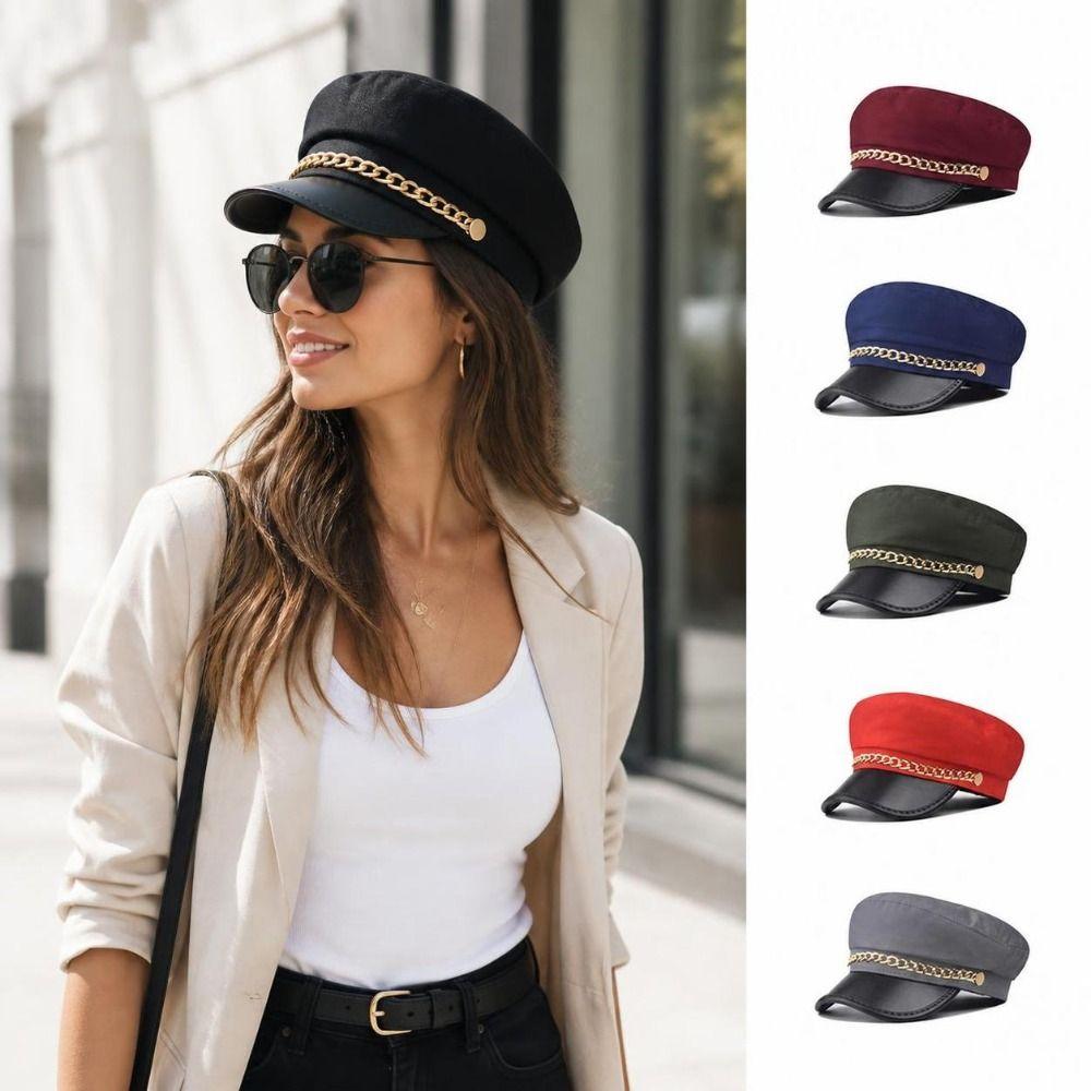 Korte Rand Baret Hoed PU Leer Vizierpet Retro Platte Top Pet Voor Vrouwen
