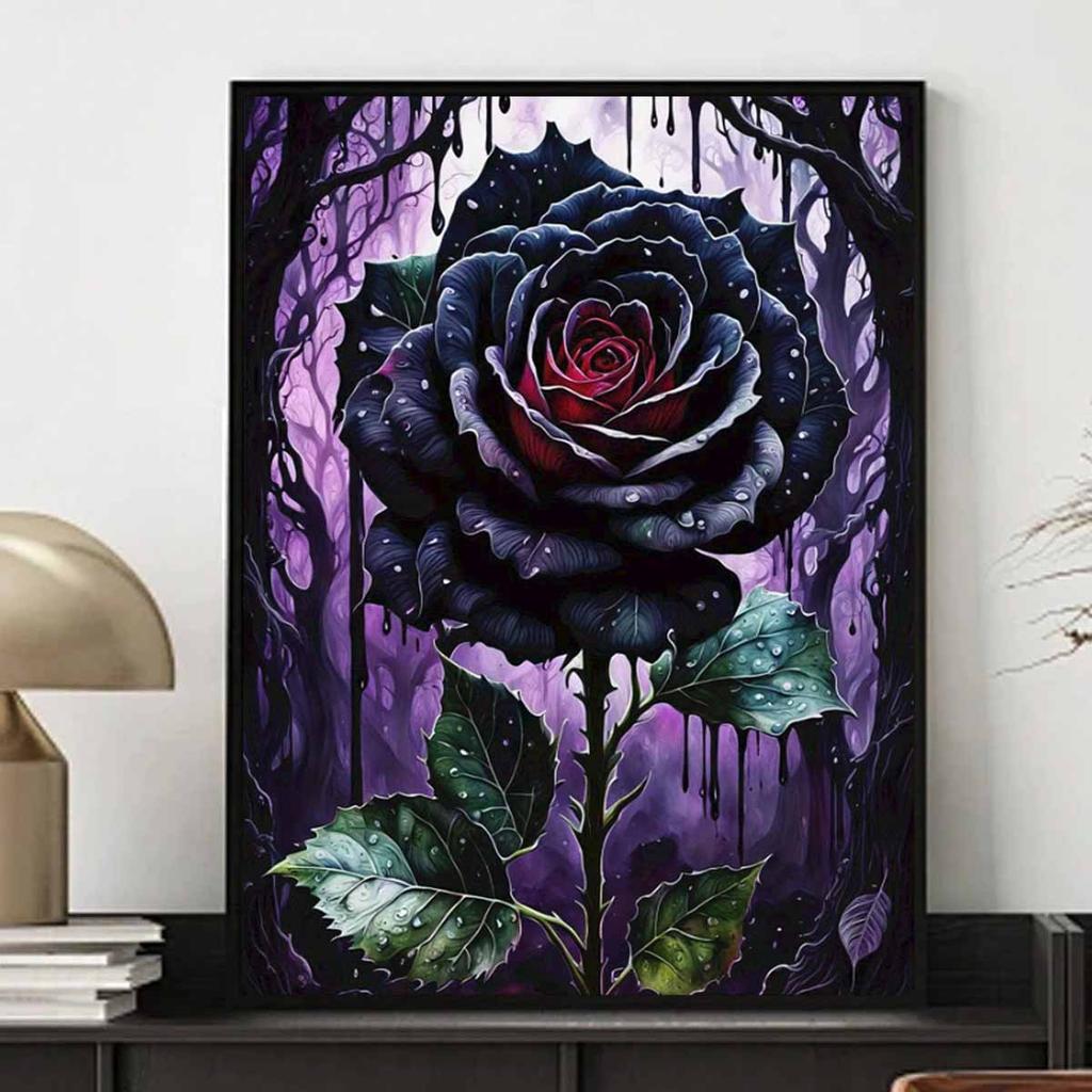 Gothic Rose Diamond Painting Art Set, 5D Rose Diamond Embroidery Craft, DIY Rhinestone Gem Crafts, Home Wall Decoration