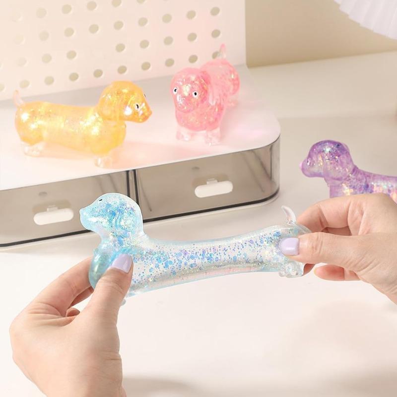 Cute Dachshund Squishy,Sparkly Squishy Sausage Dog, Ultra-Soft Mini Stress-Relieving Rainbow Touch Weiner Dog