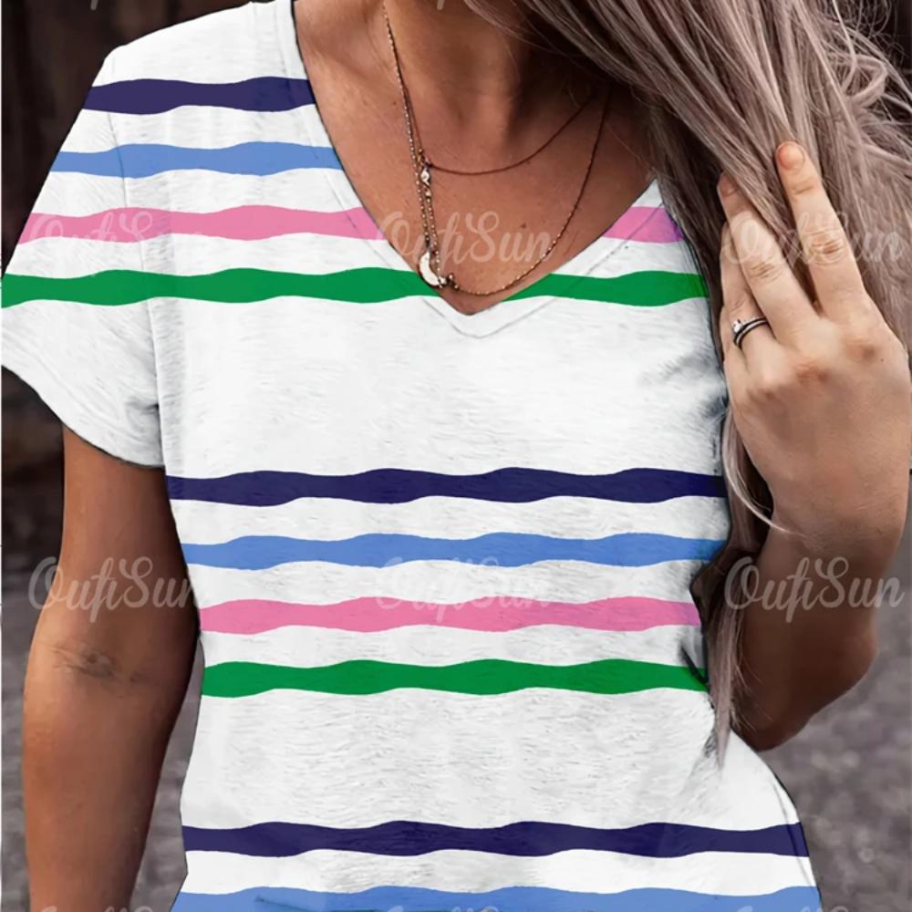 Tricou Nou pentru Femei Simplu cu Imprimeu Grafic Mărimi Mari Top de Vară Îmbrăcăminte Femei Oversize Designer Cămașă cu Mânecă Scurtă Femei Decolteu în V